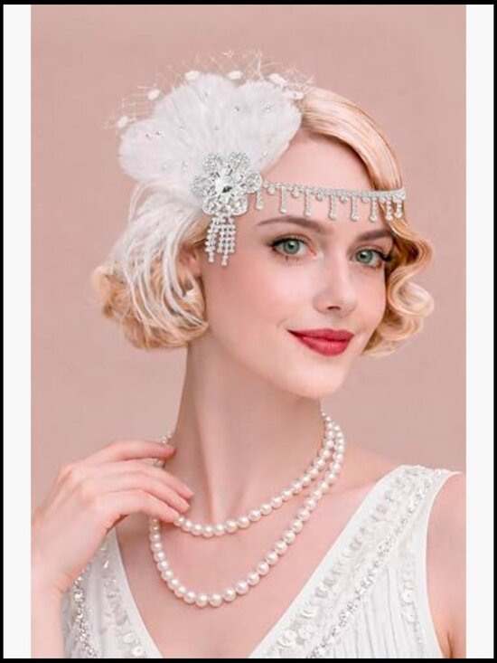 Flapper Feather Headpiece Rhinestone Headband Vintage 1920s Great Gatsby main image 4